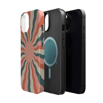 Retro Sunburst MagSafe iPhone Case – Bold 70s-Inspired Waves in Coral, Teal, and Cream