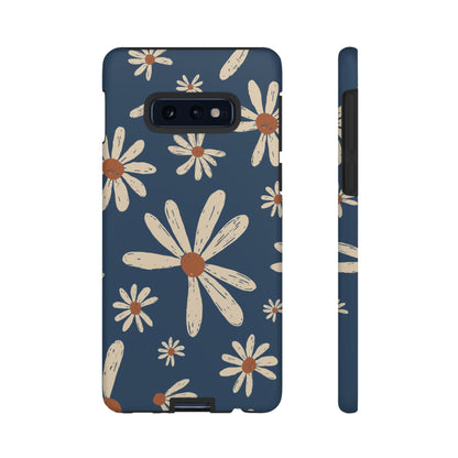 Vintage Daisies Samsung Galaxy Case – Navy Blue Floral Design, Scratch-Resistant with Shock-Absorbing Bumper