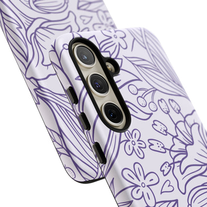 Lavender Floral Line Art Tough Samsung Galaxy Case – Minimalist Botanical Design with Dual-Layer Protection