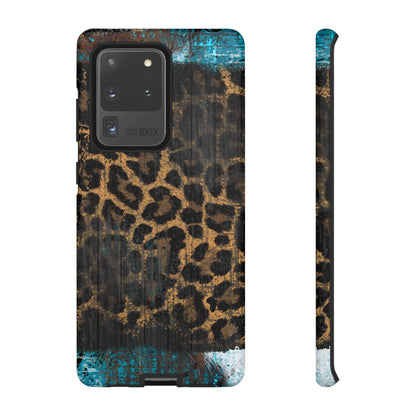 Boho Leopard and Turquoise Tough Samsung Galaxy Case – Rustic Western Design with Dual-Layer Protection