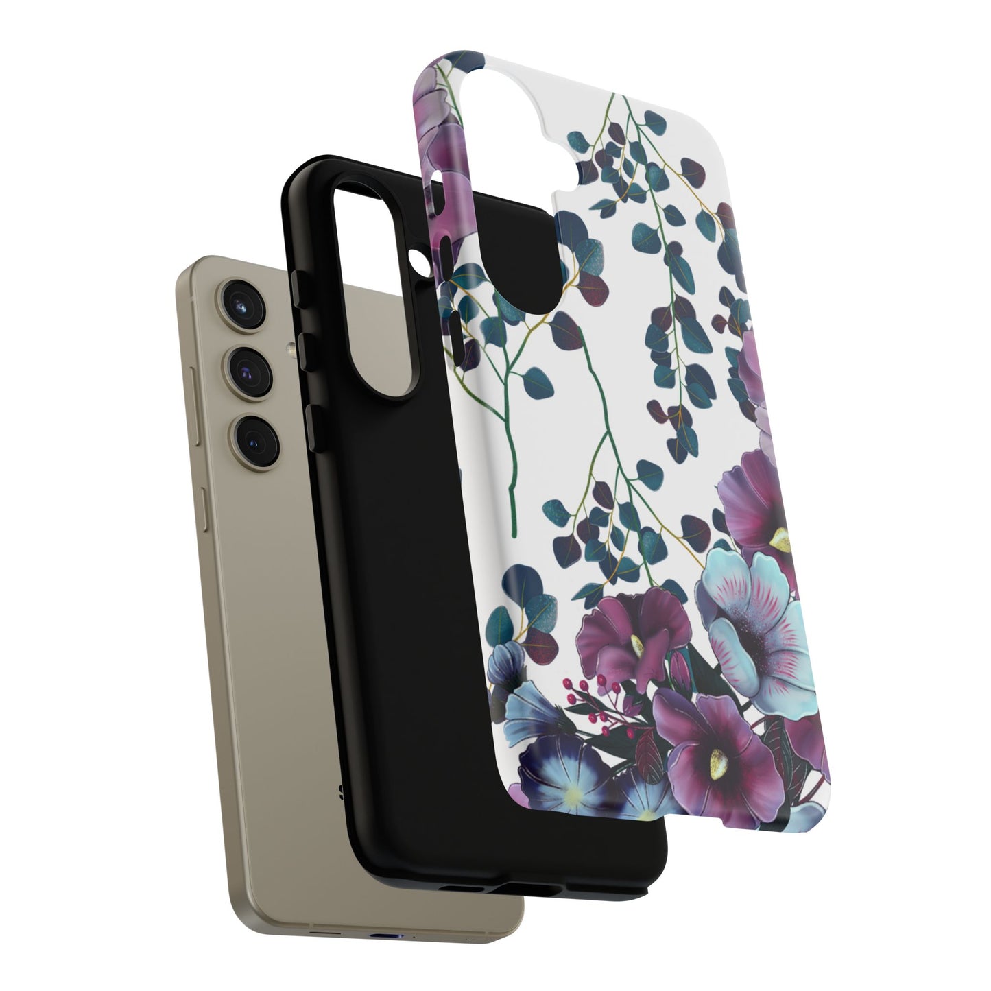 Moody Purple & Teal Floral Samsung Galaxy Series Case – Elegant Botanical Design