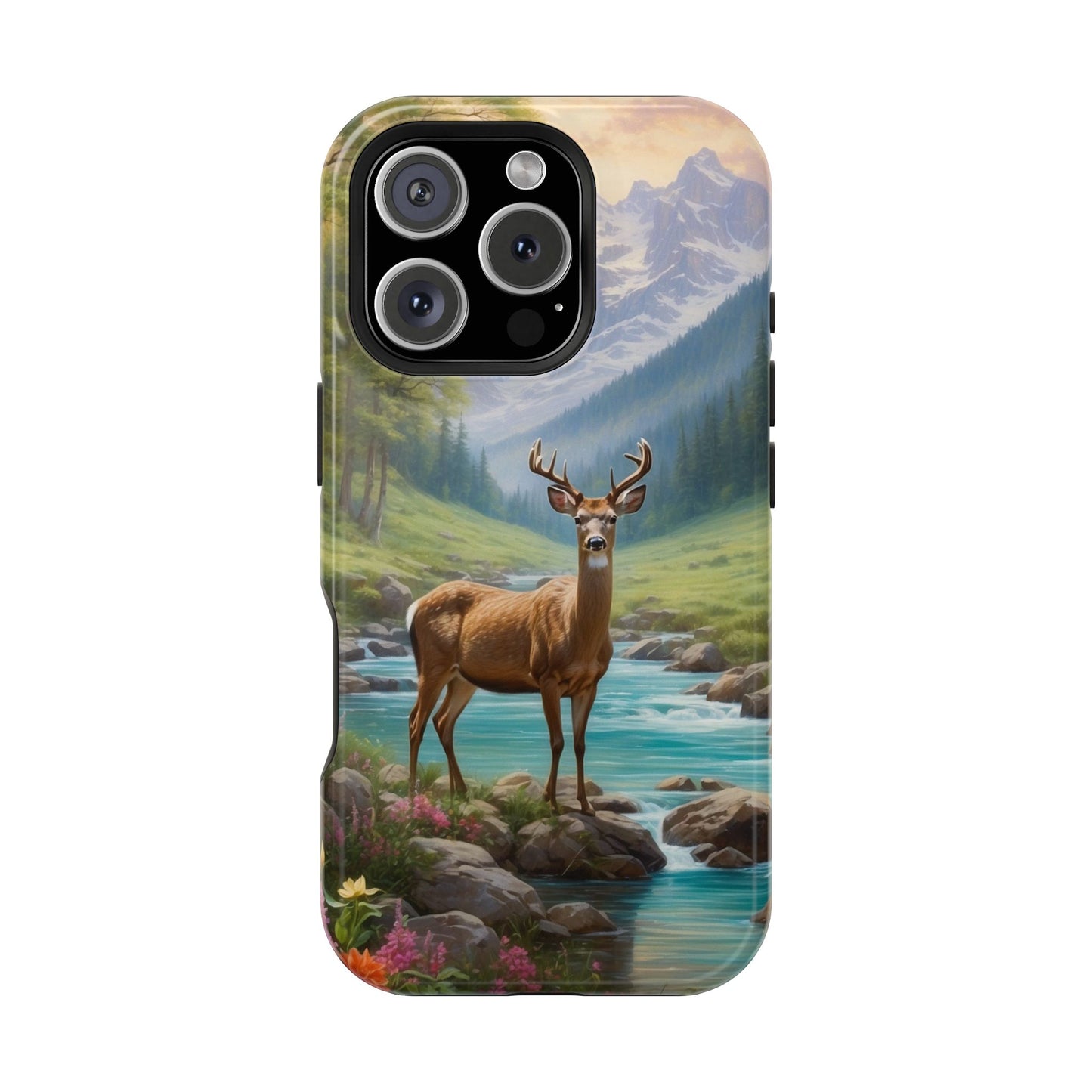 Alpine Serenity – Stag in Mountain Bliss MagSafe iPhone Cases