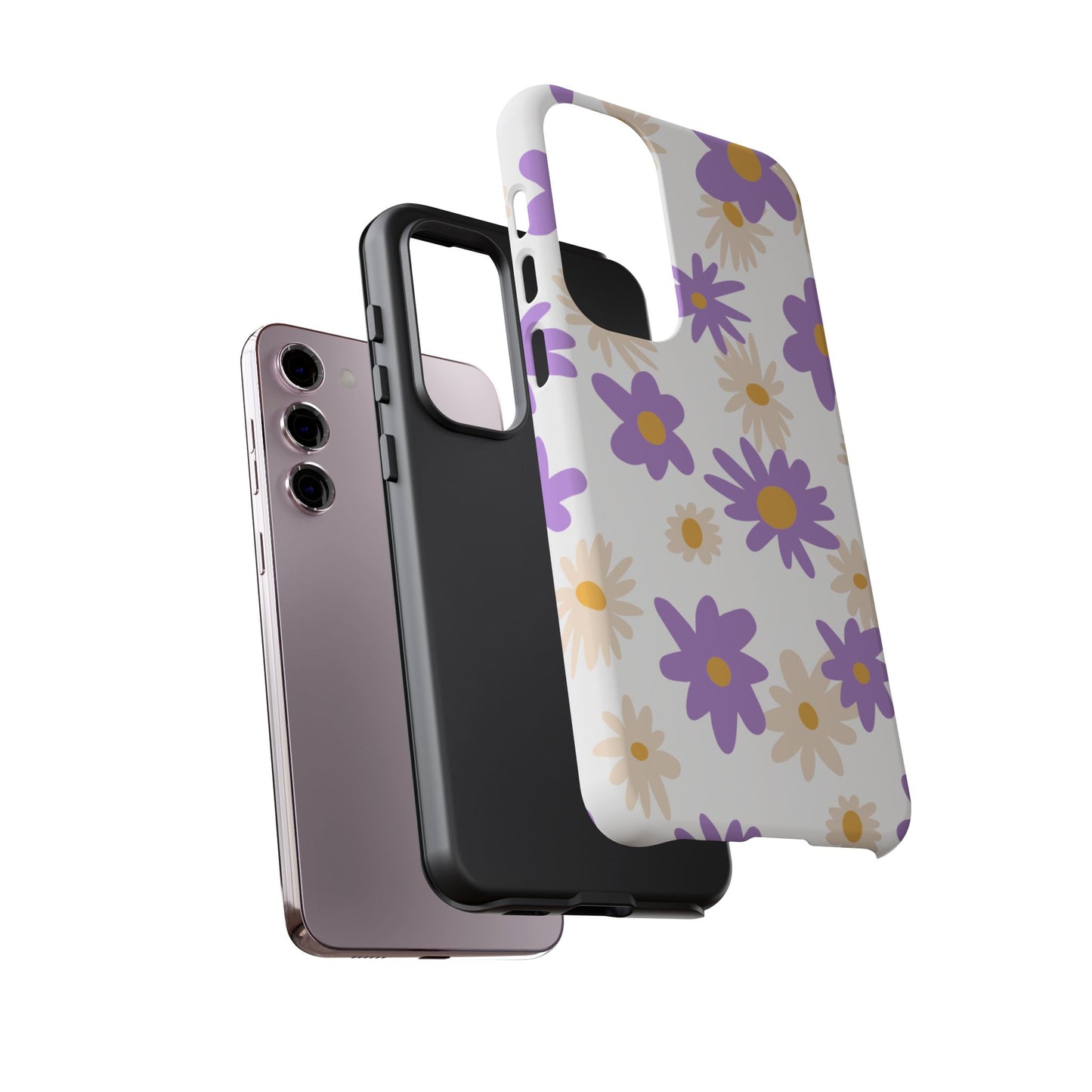 Retro Daisy Flower Samsung Galaxy Case – Pastel Purple & Cream Floral Design with Matte Finish