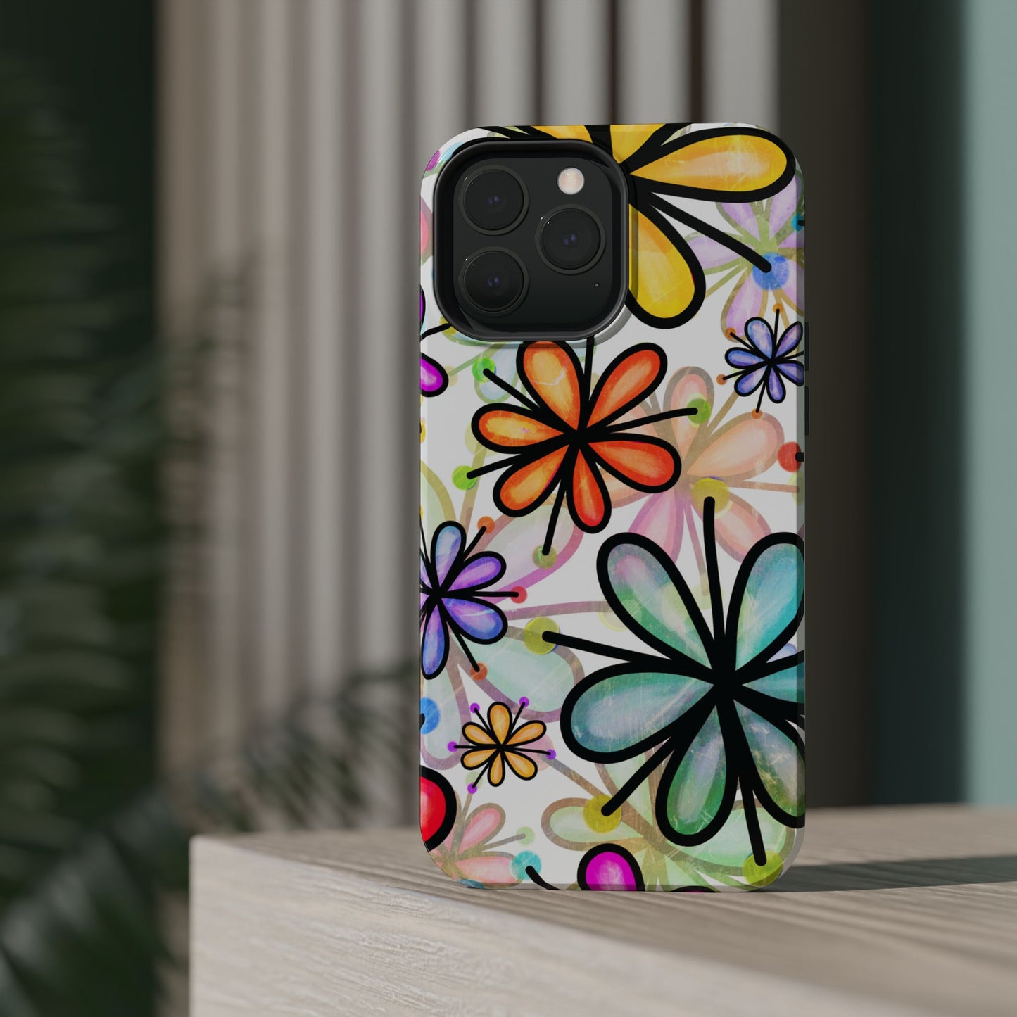 Retro Floral Pop MagSafe iPhone Case – Ultra-Slim Design, High-Gloss Finish