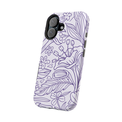 Lavender Floral Line Art Tough MagSafe iPhone Case – Minimalist Botanical Design with Dual-Layer Protection