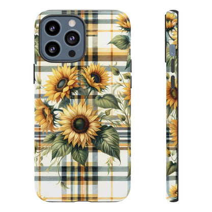 Cute Sunflower Phone Case - Sunny Blossom Plaid - Checkered Sunflowers Phone Case for iPhone & Samsung. Be Happy With These Bright Colors!