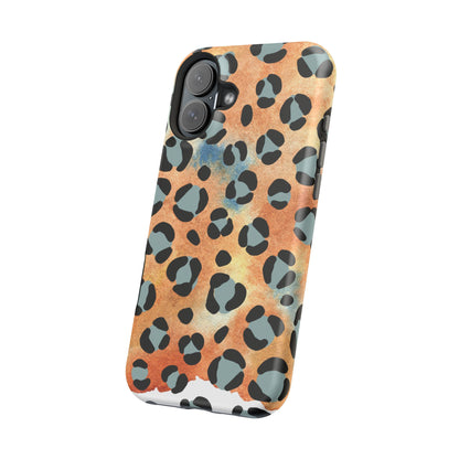 Sunset Watercolor Leopard Print Tough MagSafe iPhone Case – Artistic Animal Pattern with Dual-Layer Protection