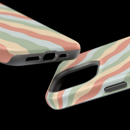 Earthy Retro Waves MagSafe iPhone Case – 70s-Inspired Wavy Stripes in Soft Green, Cream, and Rust