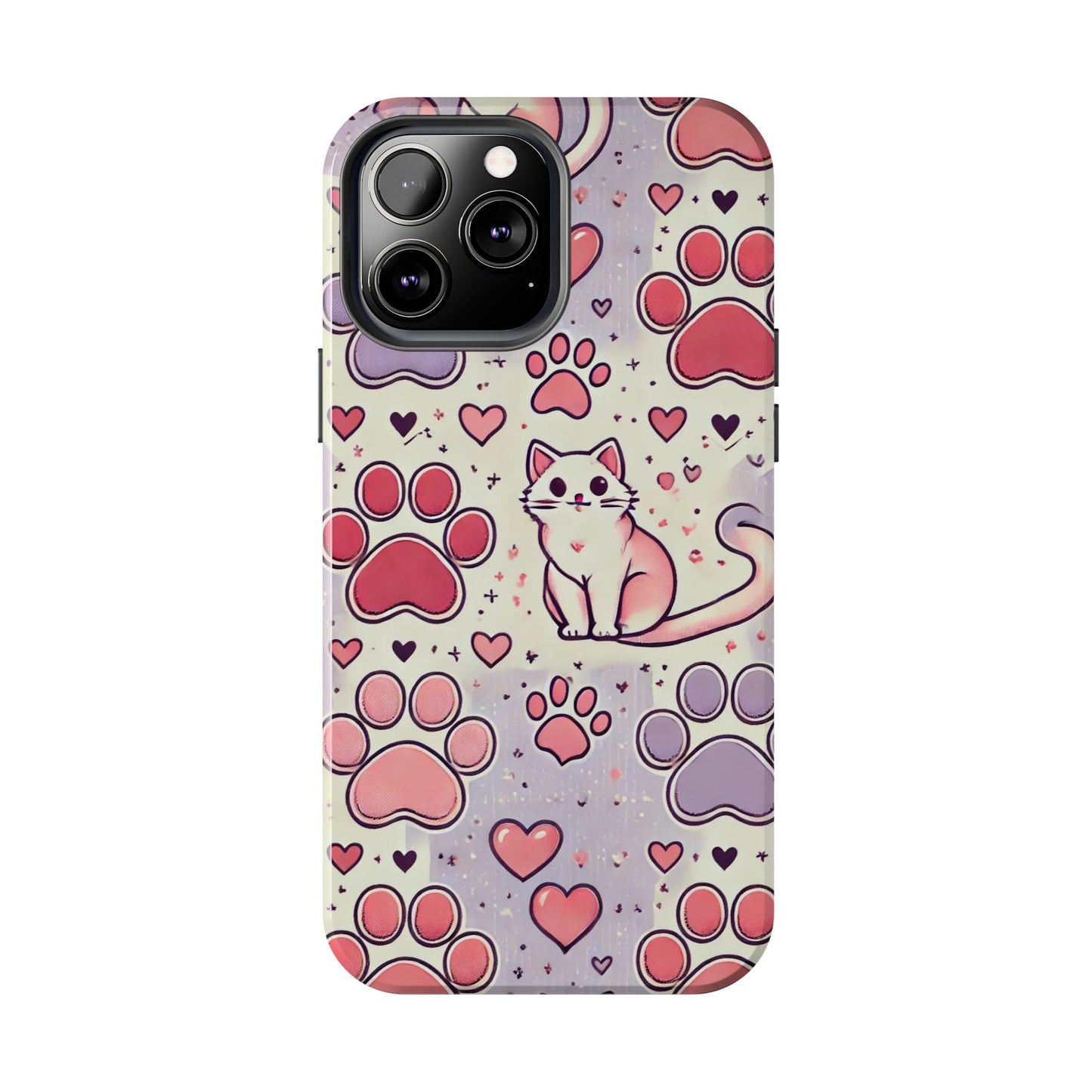 Cute Cat and Paw Print iPhone Case - Pet Lover’s Protective Cover