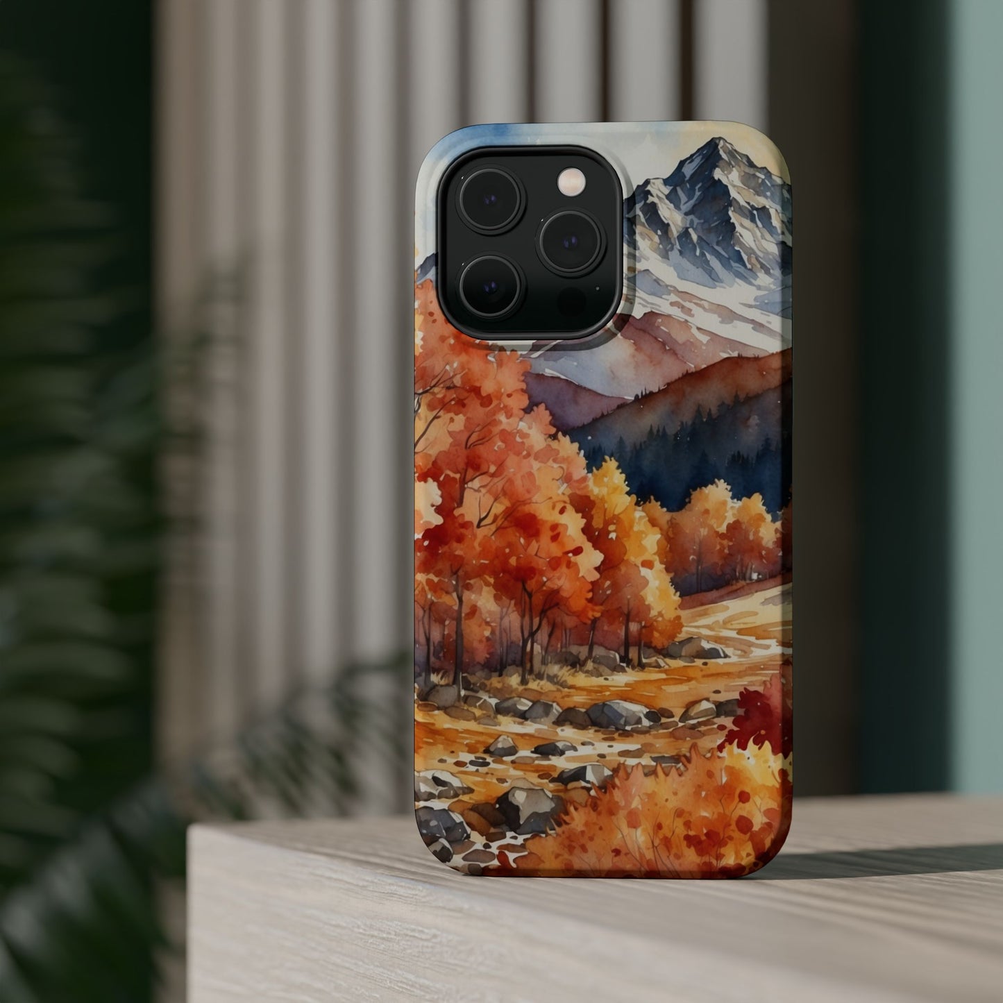 Watercolor Autumn Forest and Mountains - MagSafe iPhone Case