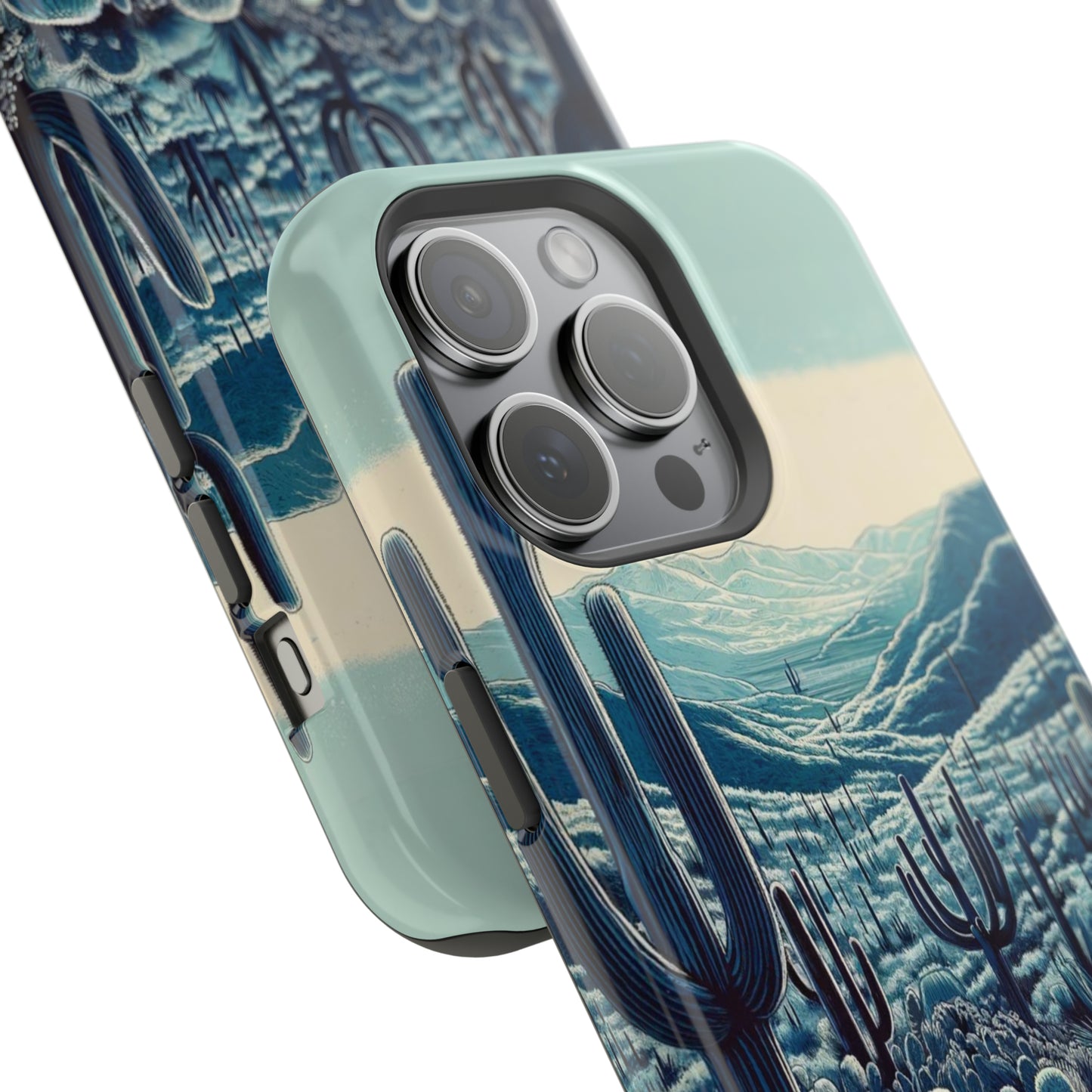 Desert Blues MagSafe Case - Serene Cactus Landscape for iPhone Series 13, 14, & 15