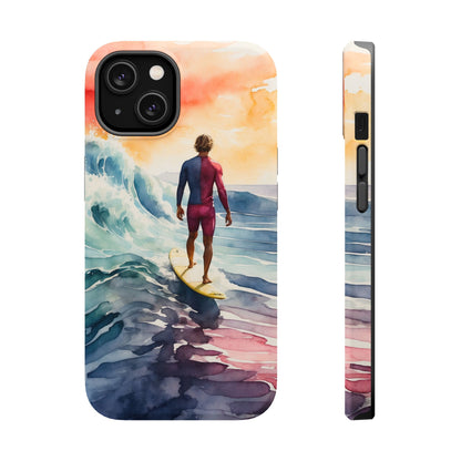 Surfer’s Sunset Wave MagSafe iPhone Case – Vibrant Watercolor Design