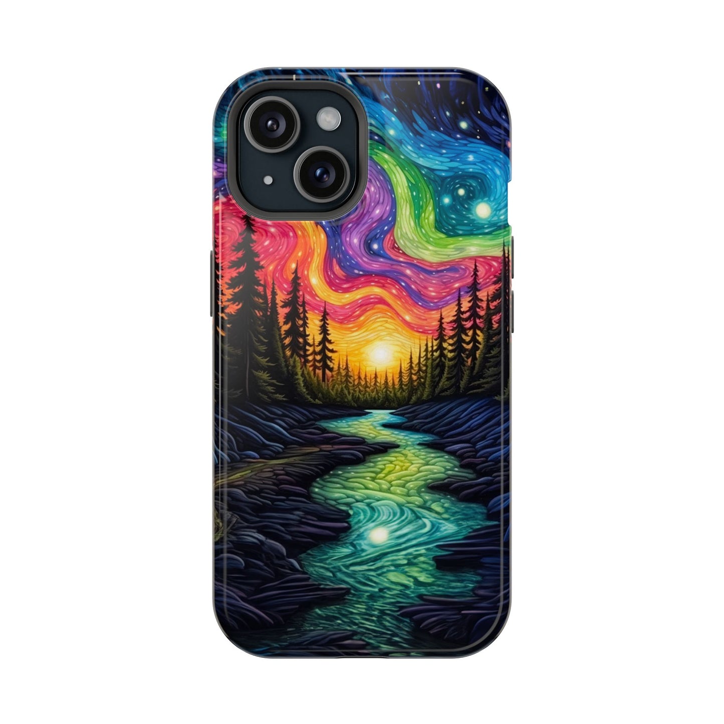 Celestial Nightscape MagSafe iPhone Case – Vibrant River and Starry Sky Design