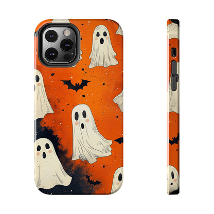 Spooky Ghosts & Bats iPhone Case – Vibrant Orange Halloween Design