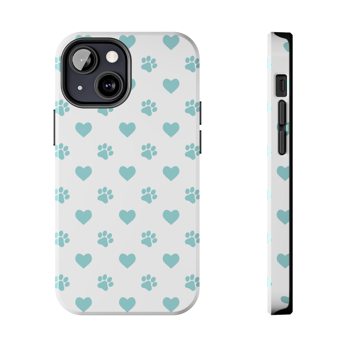 Mint Green Paw Print & Heart iPhone Case – Stylish Pet Lover’s Essential