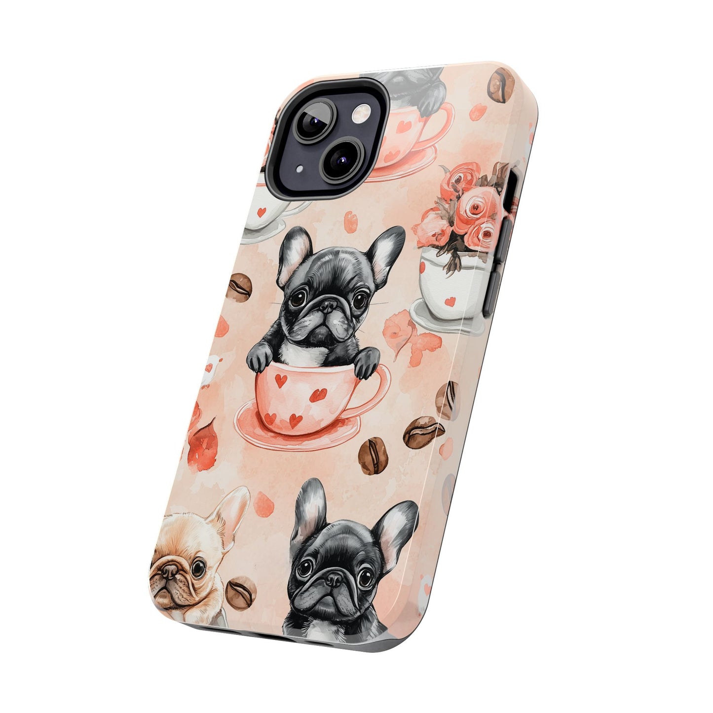 French Bulldogs in Heart iPhone Case – Cute Dog & Floral Design, Shockproof Protection - BOGO Cases