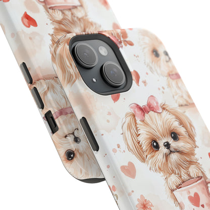 Puppies & Heart Mugs MagSafe iPhone Case – Sweet Dog & Floral Design, Shockproof & Slim