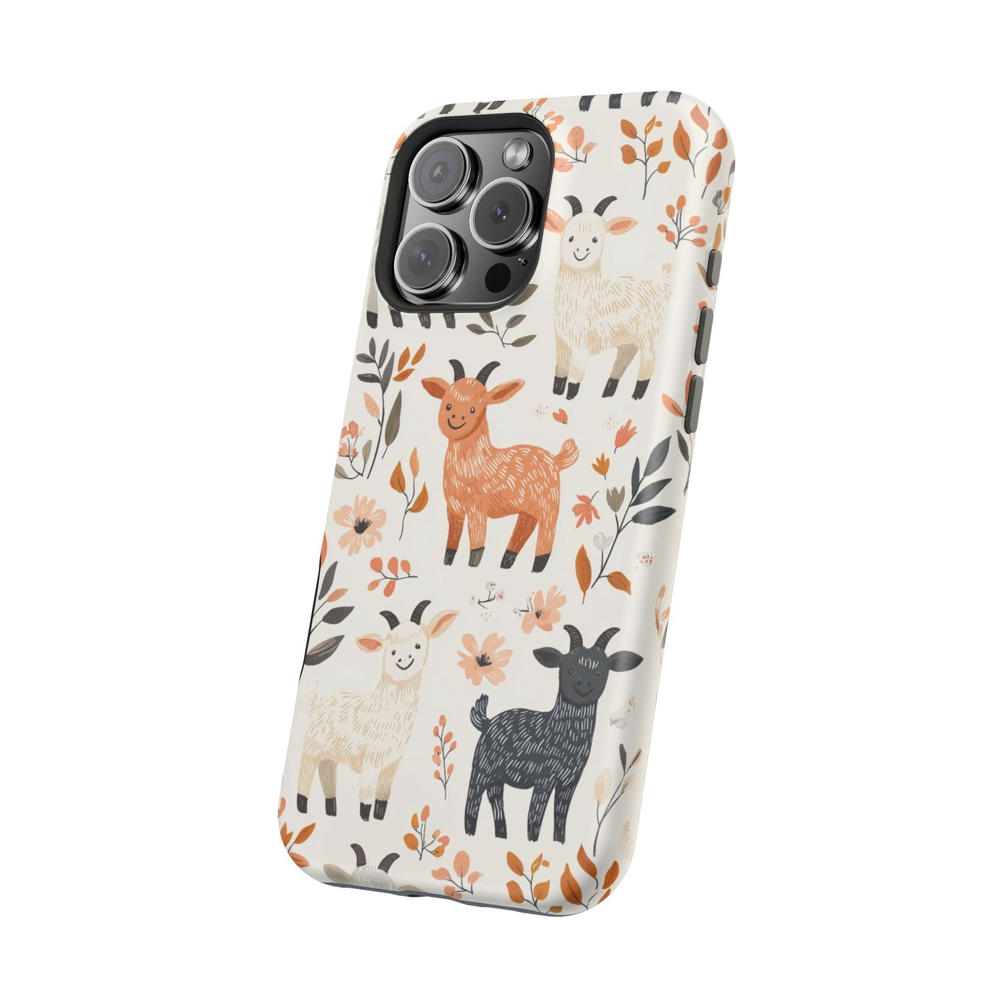 MagSafe iPhone Case: Smiley Goats & Dried Flowers – Vintage Charm