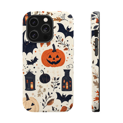 Charming Halloween MagSafe iPhone Case – Pumpkin, Bats, and Spooky Lantern Design