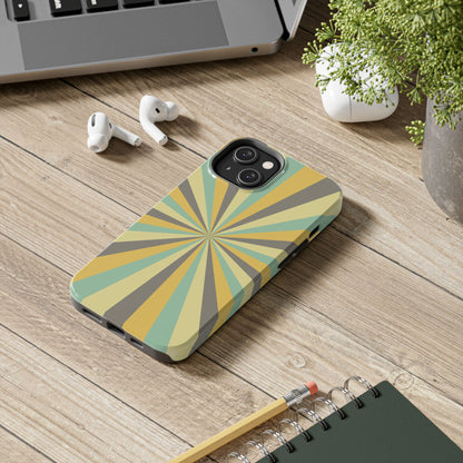 Vintage Sunburst Rays iPhone Case – Bold 70s-Inspired Burst in Yellow, Mint, and Gray