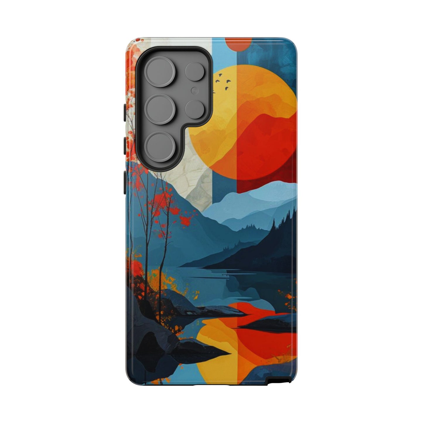 Abstract Autumn Landscape Samsung Galaxy Case – Bold Colorful Sunset Design, Dual-Layer Protection