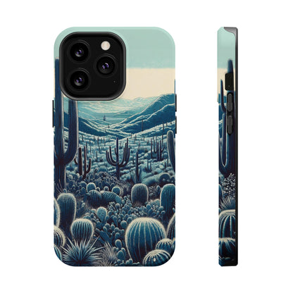 Desert Blues MagSafe Case - Serene Cactus Landscape for iPhone Series 13, 14, & 15