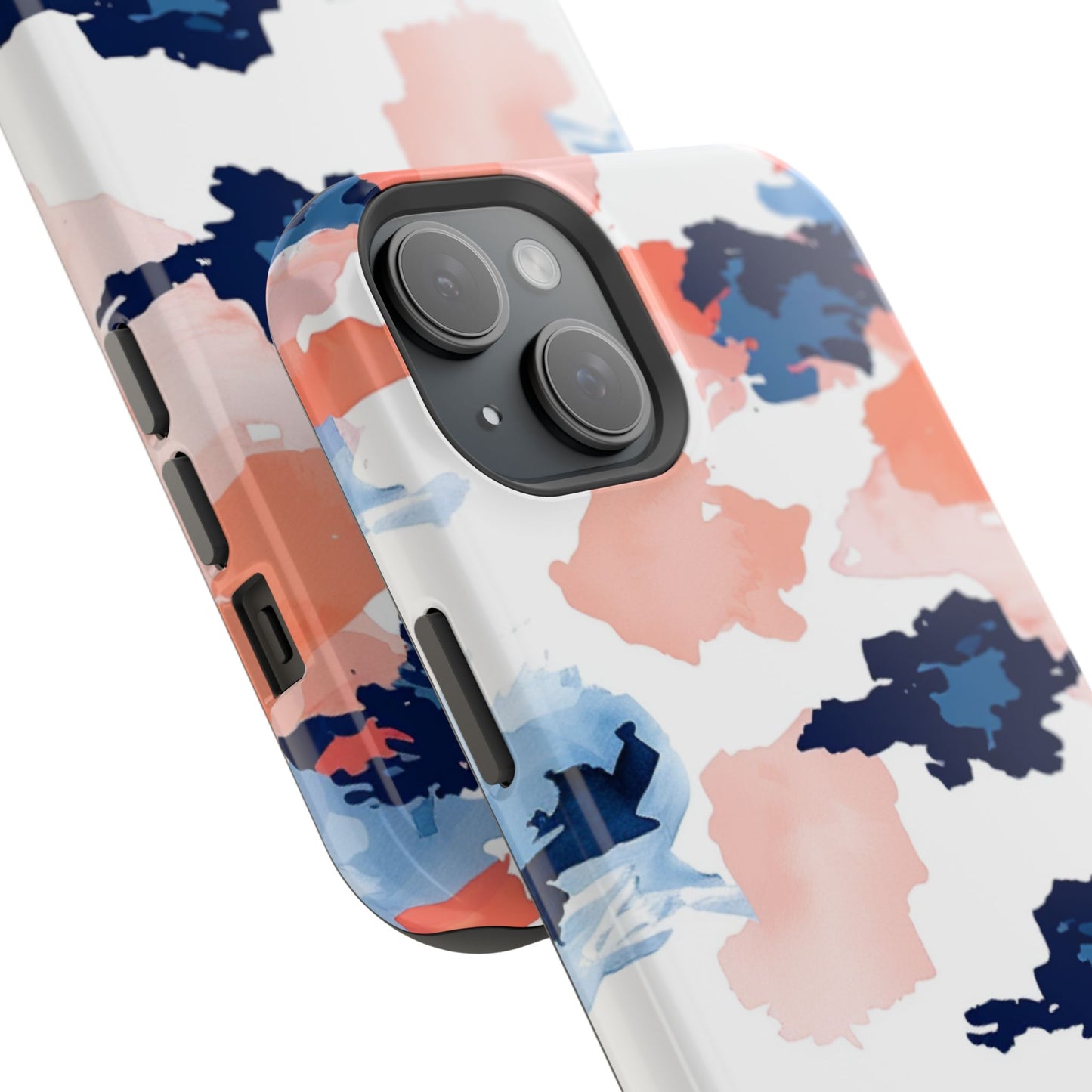 Abstract Coral & Navy Watercolor Design – MagSafe iPhone Case