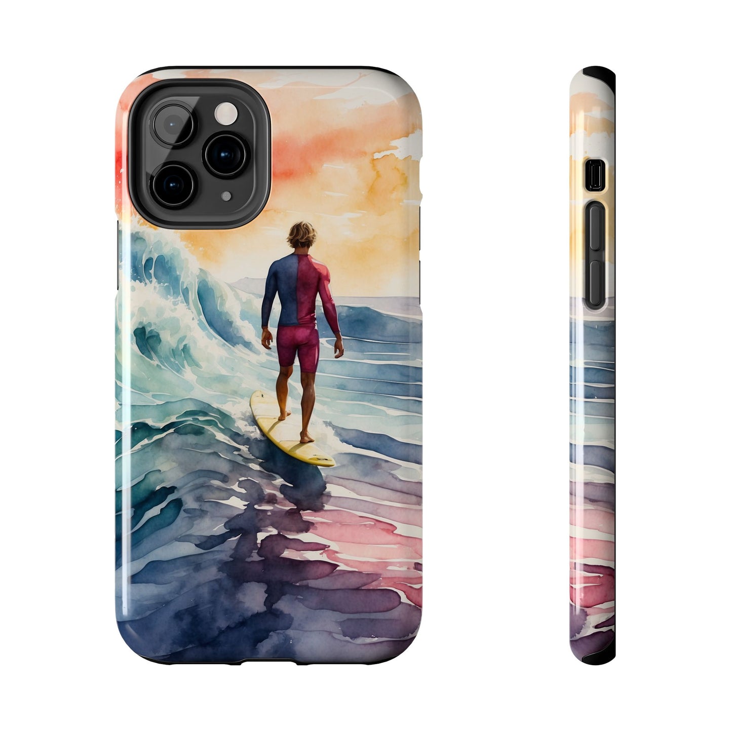 Surfer’s Sunset Wave iPhone Case – Vibrant Watercolor Design