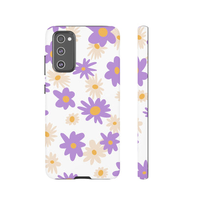 Retro Daisy Flower Samsung Galaxy Case – Pastel Purple & Cream Floral Design with Matte Finish