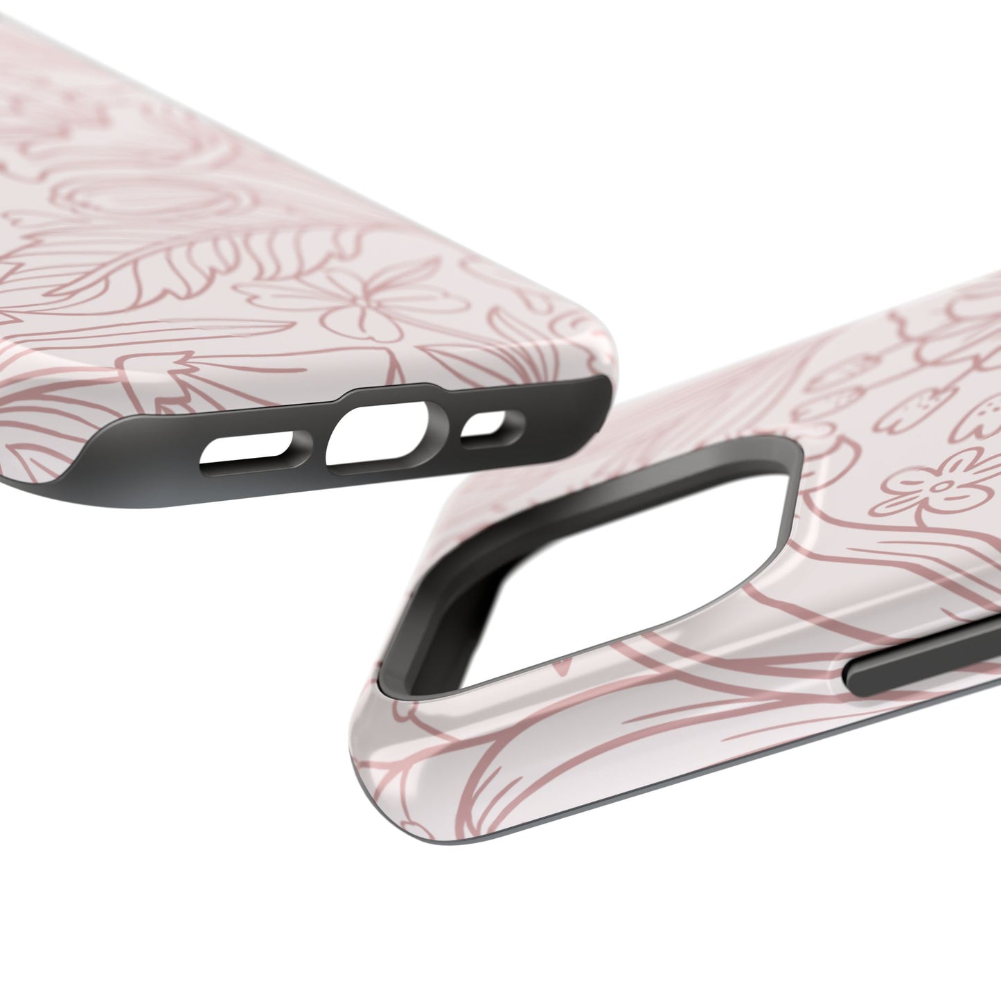 Blush Floral Line Art Tough MagSafe iPhone Case – Delicate Minimalist Design with Dual-Layer Protection