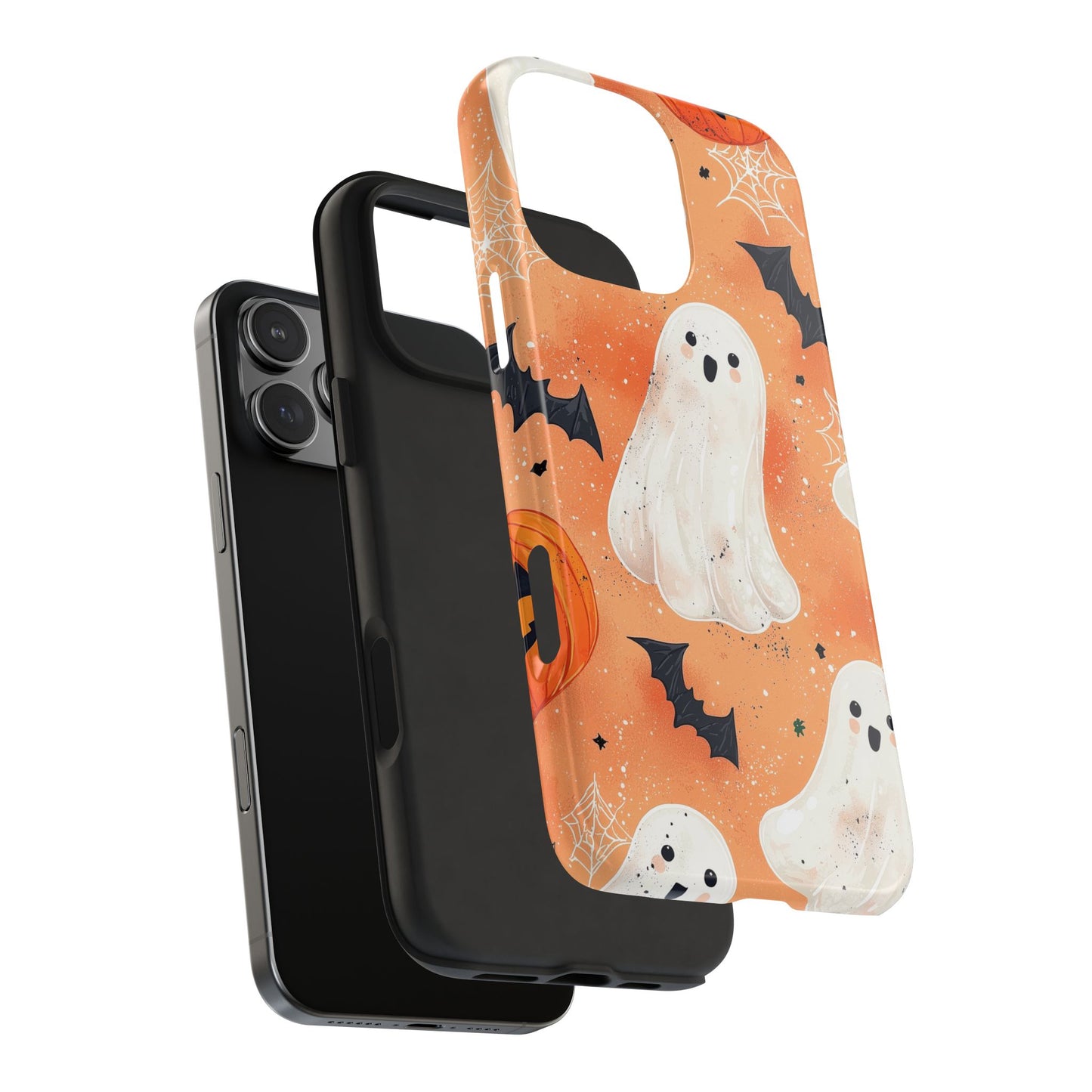 Spooky Cute Ghost iPhone Case – Halloween Ghosts, Pumpkins, Bats & Cobwebs Design