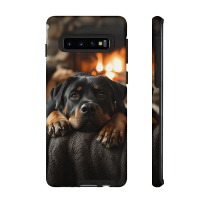 Cozy Rottweiler by the Fireplace Samsung Galaxy Case – Warm Rustic Design