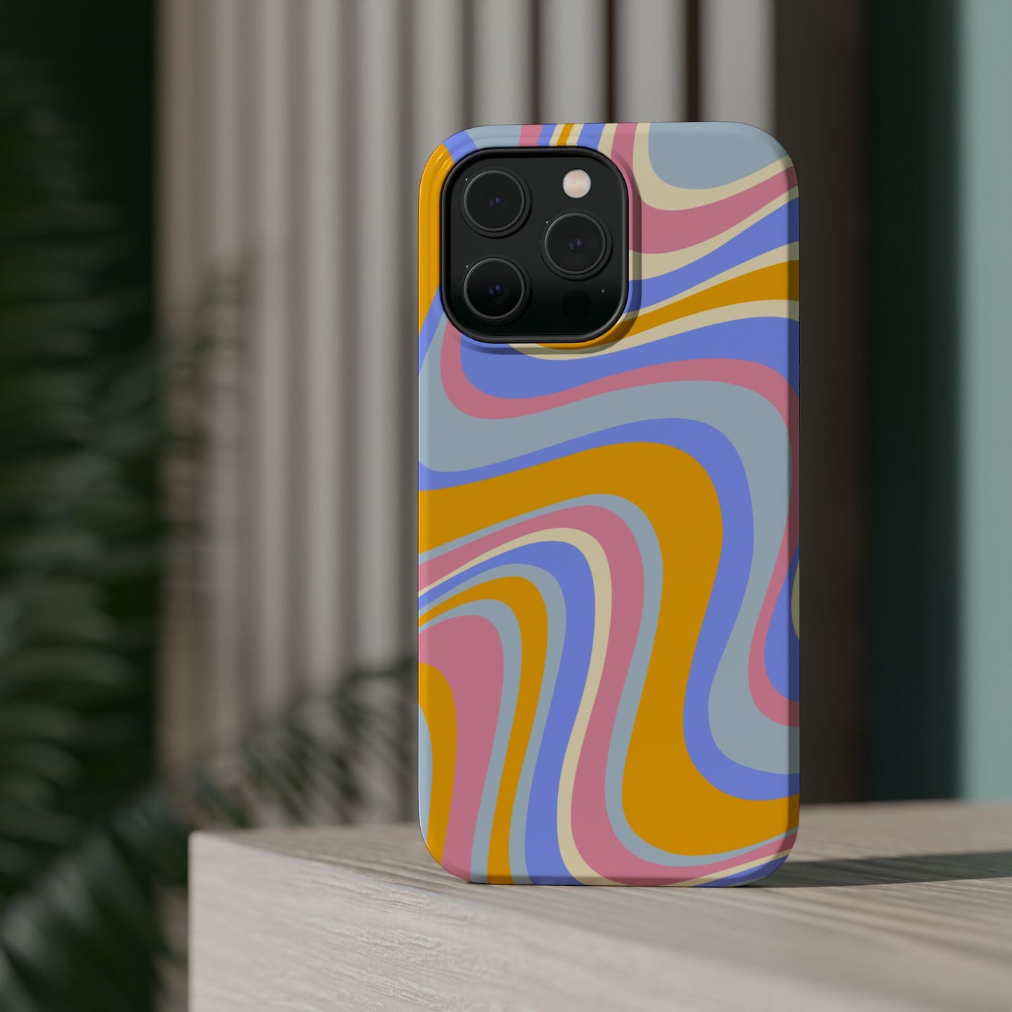 Groovy Pastel Waves MagSafe iPhone Case – 70s-Inspired Design with Dual-Layer Protection
