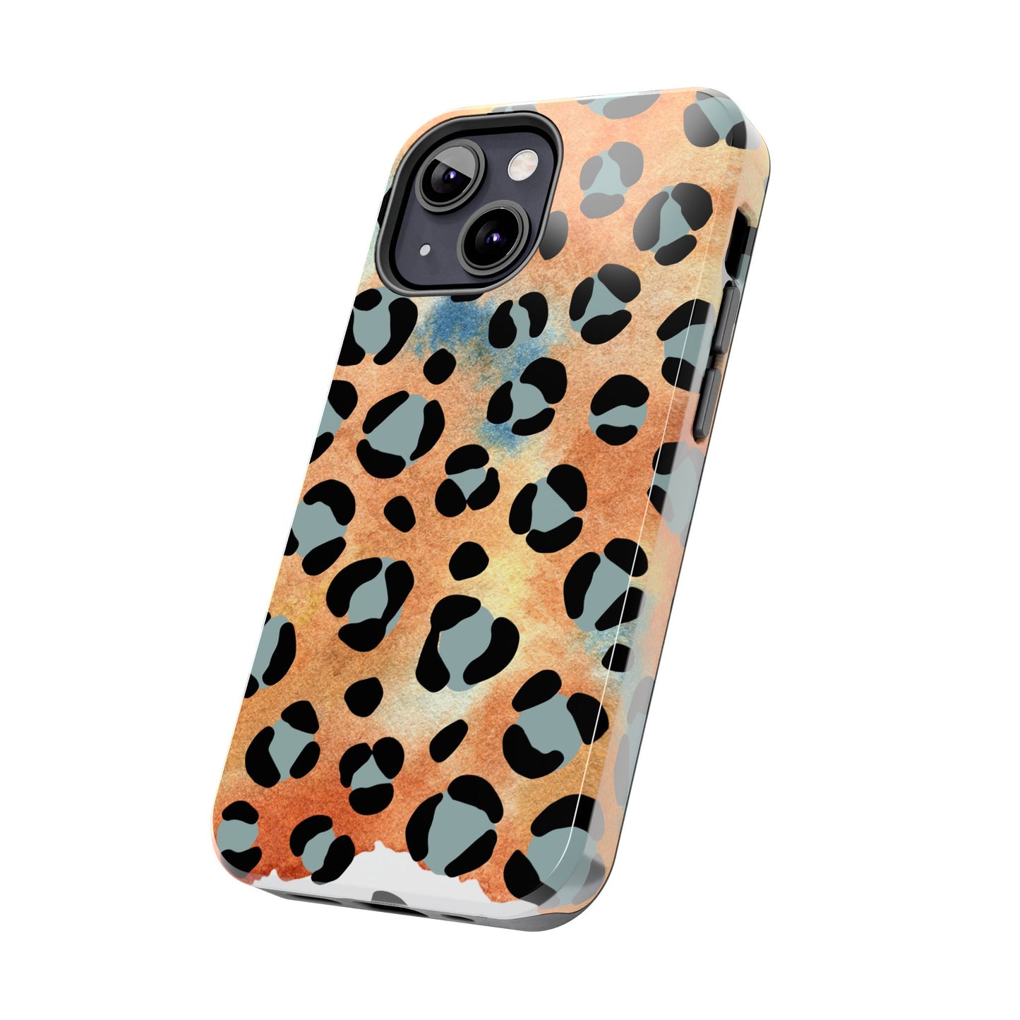 Sunset Watercolor Leopard Print Tough iPhone Case – Artistic Animal Pattern with Dual-Layer Protection