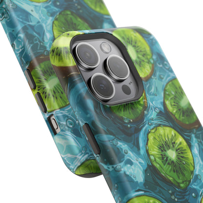 Tropical Kiwi Splash MagSafe iPhone Case – Tough Dual-Layer, Vibrant Summer Design