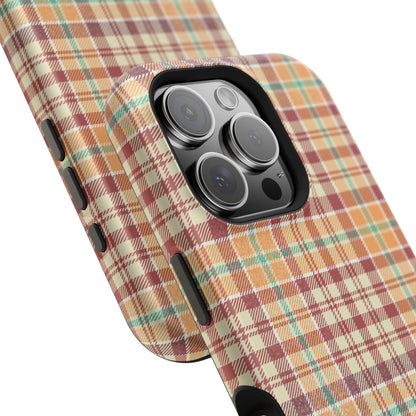 Retro Chic Plaid MagSafe iPhone Case in Red, Orange, Green & Cream – Vintage Design Meets Modern Tech