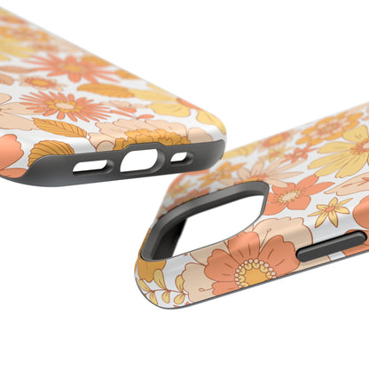 Vintage Floral Bloom MagSafe iPhone Case – Warm Orange & Yellow Retro Flower Design with Matte Finish