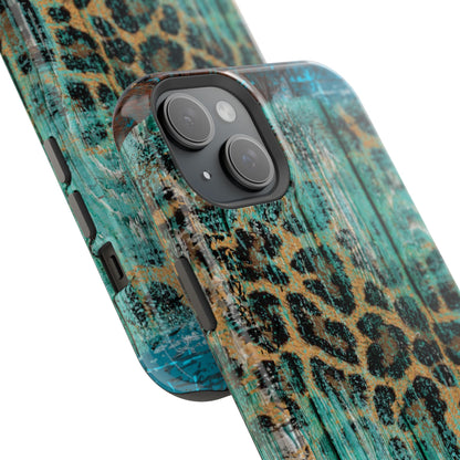 Turquoise Rustic Leopard Wood - MagSafe  iPhone Series Case