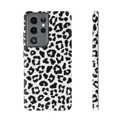 Monochrome Leopard Print Tough Samsung Galaxy Case – Classic Black and White Design with Dual-Layer Protection