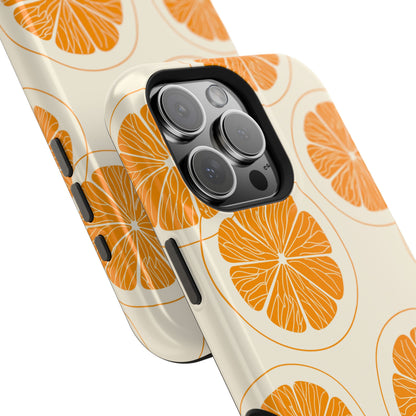 Citrus Burst Pattern Tough MagSafe iPhone Case – Bold Orange Design, Shockproof Protection