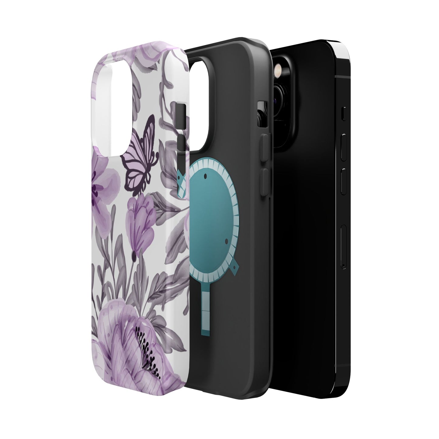 Lavender Bloom Butterfly MagSafe iPhone Case – Delicate Floral Design with Watercolor Details