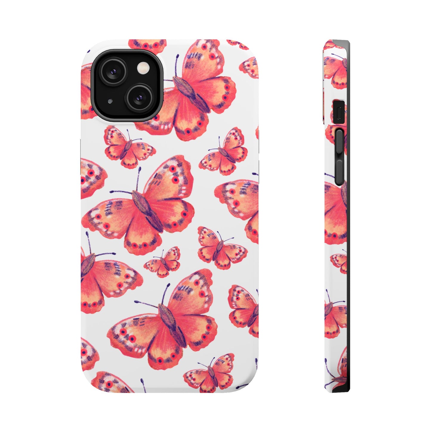 Coral Butterfly MagSafe iPhone Case – Slim, Protective Design with Bold Watercolor Print