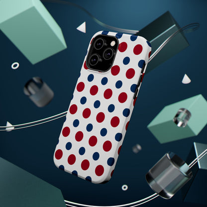 Patriotic Navy, White, and Red Polka Dot MagSafe iPhone Case