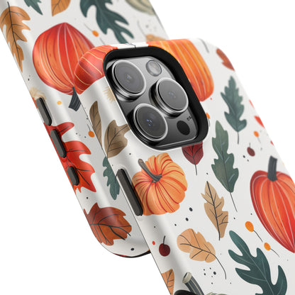 Autumn Harvest MagSafe iPhone Case - Pumpkin and Fall Leaf Design