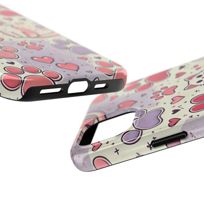 Cute Cat and Paw Print iPhone Case - Pet Lover’s Protective Cover