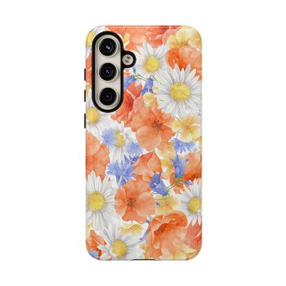 Watercolor Wildflower Pattern Samsung Galaxy Case – Durable Matte Finish with Daisy, Poppy & Cornflower Design