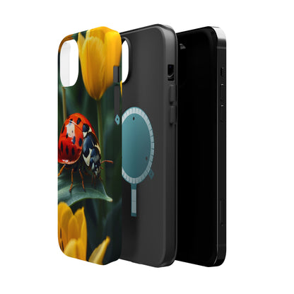 MagSafe iPhone Case: Vibrant Ladybug Amidst a Lush Yellow Flower Garden