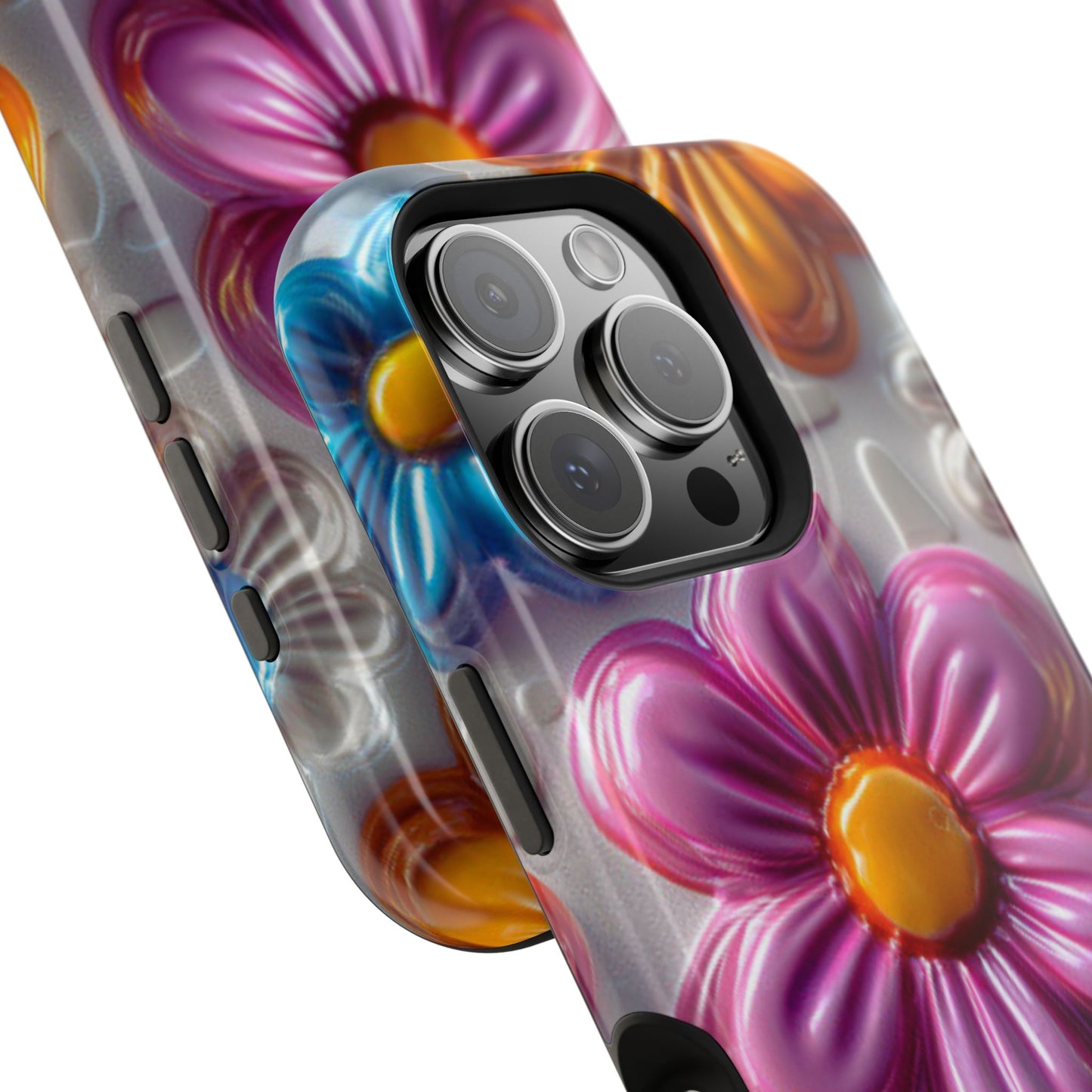 Glossy 3D Floral MagSafe iPhone Case – Colorful Flower Pattern, Durable Protection