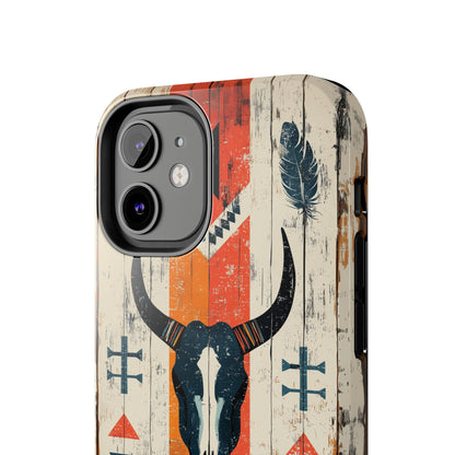 Rustic Western Bull Skull Tough iPhone Case – Distressed Wood Design, Dual - Layer Protection - BOGO Cases