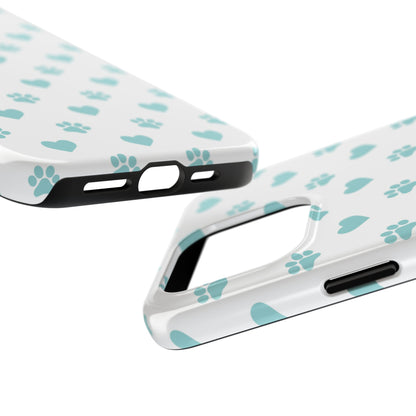 Mint Green Paw Print & Heart iPhone Case – Stylish Pet Lover’s Essential